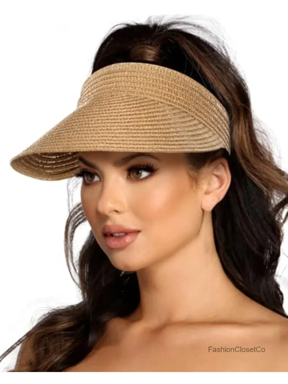 Wide Brim Straw Sun Visor Hat UPF50+ Packable Foldable Adjustable Beach Travel